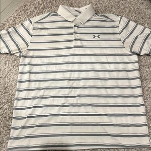 Under Armour Men's Polo Shirt in White and Gray Stripes